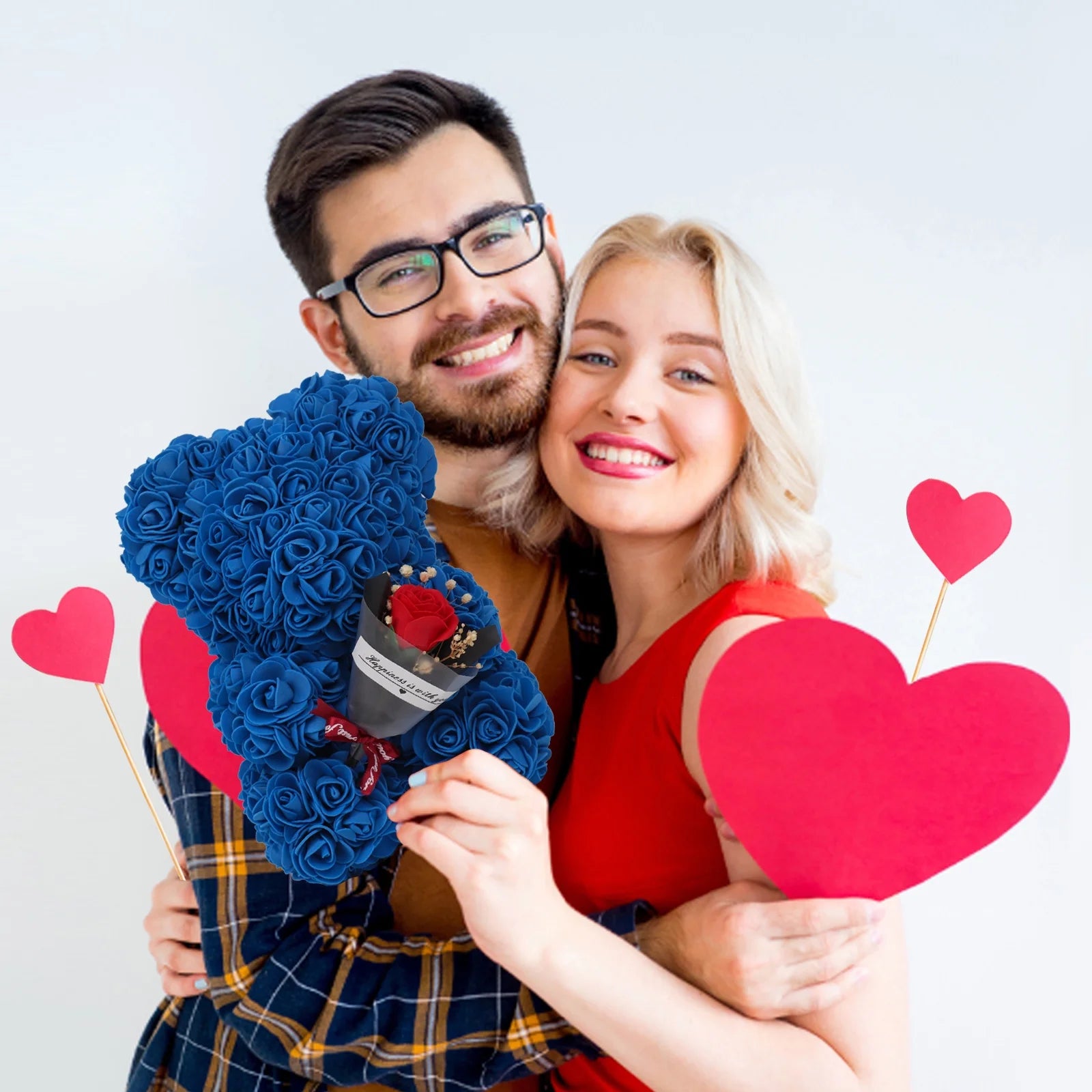 Artificial Rose Teddy Bear Valentines Day Gifts for Her,Mothers Day Anniversary Birthday Gifts (Royal Blue)