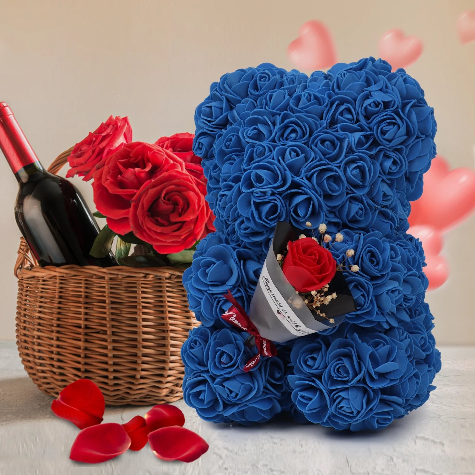 Artificial Rose Teddy Bear Valentines Day Gifts for Her,Mothers Day Anniversary Birthday Gifts (Royal Blue)
