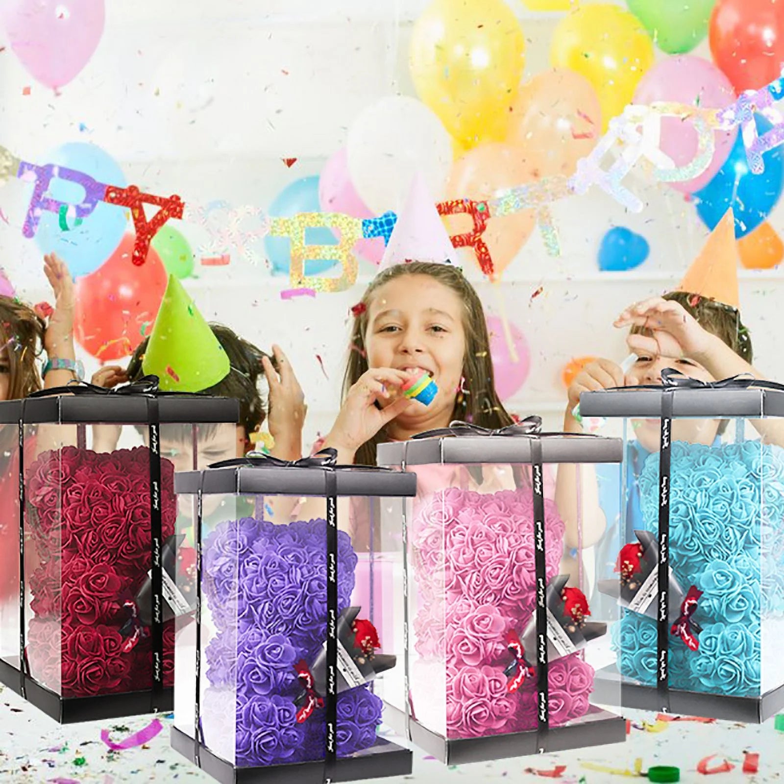 Artificial Rose Bear Valentines Day Gifts for Her,Mothers Day Anniversary Birthday Gifts (Wine Red)