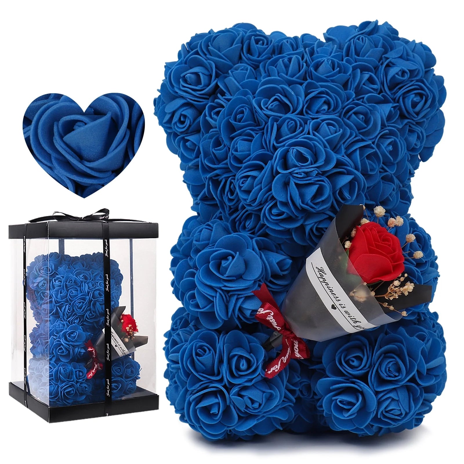 Artificial Rose Teddy Bear Valentines Day Gifts for Her,Mothers Day Anniversary Birthday Gifts (Royal Blue)
